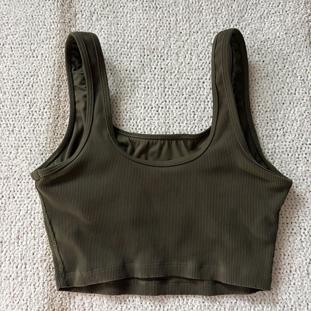 olive green ribbed crop top offline aerie - Picture 2 of 4